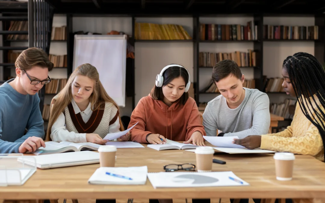 Young students learning together during a group study